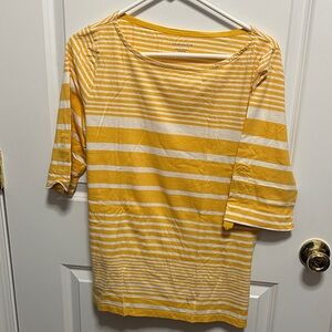 Charter Club Mustard and White Striped Long Sleeve Top